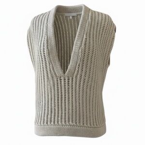 Brunello Cucinello Beige V-Neck Open Knit Cotton Blend Sweater Vest Size Small